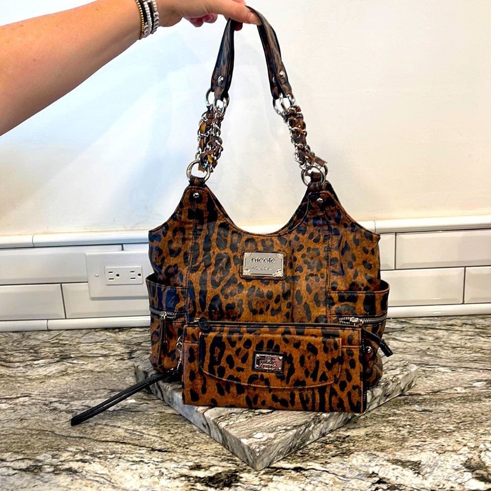 EUC Nicole Miller Cheetah Animal Print Hobo Bag and Wallet Set